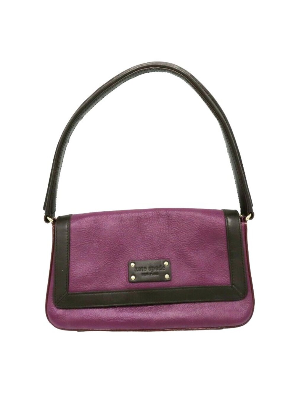 Kate Spade Purple Brown Magnetic Flap Leather Shoulder Slim Handbag Purse Bag